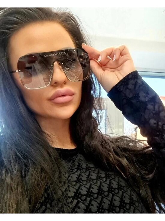 Alexander McQueen AM0362S 003 Unisex Sunglasses Gold Shield Frame, Grey Lenses main image 10